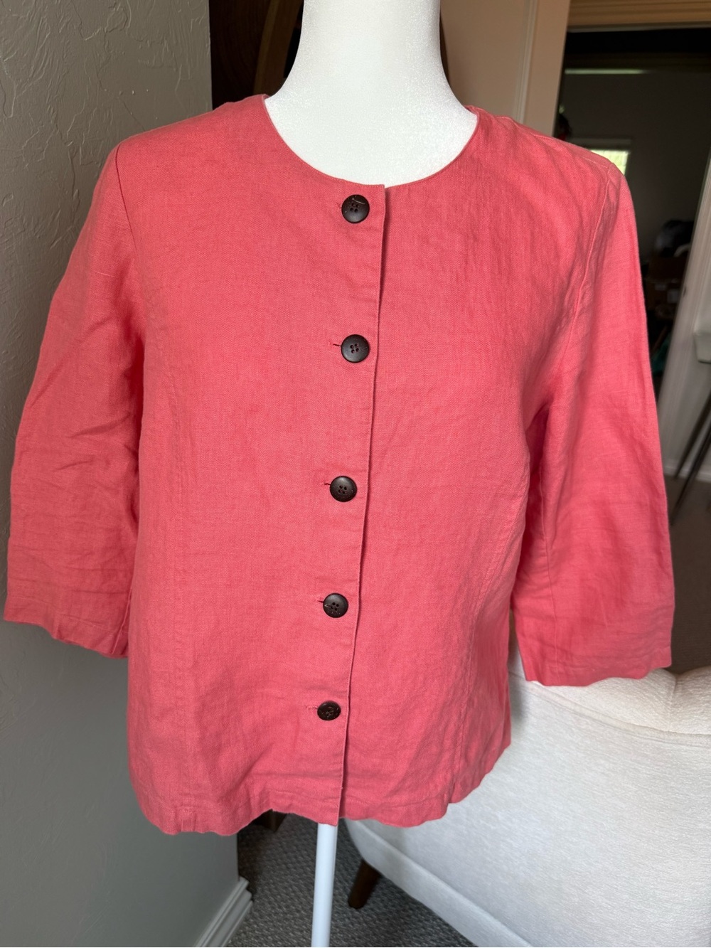 JM Collection 100% Linen Coral Button Front Jacket Petite 10P